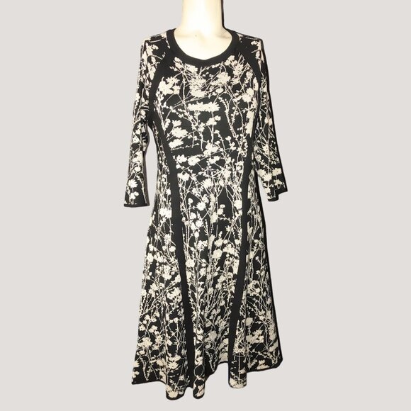 Taylor Size Large Womens Floral Print Black  White Dress Large Rayon Polyester - Picture 2 of 14